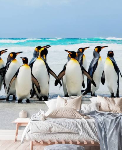 bright customizable penguin wallpaper called Kings of the Beach for children's bedrooms and offices bright customizable penguin wallpaper called Kings of the Beach for children's bedrooms and offices
