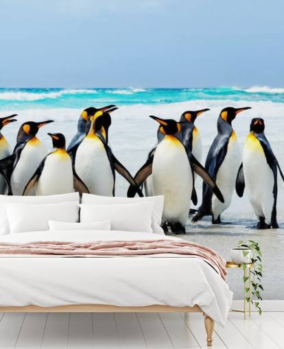 bright customizable penguin wallpaper called Kings of the Beach for children's bedrooms and offices