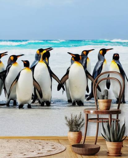 bright customisable penguin wallpaper called Kings of the Beach for children's bedrooms and offices