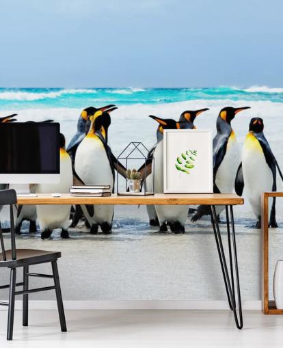 papier peint pingouin lumineux et personnalisable appelé Kings of the Beach pour les chambres d'enfants et les bureaux papier peint pingouin lumineux et personnalisable appelé Kings of the Beach pour les chambres d'enfants et les bureaux
