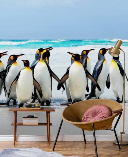 bright customisable penguin wallpaper called Kings of the Beach for children's bedrooms and offices
