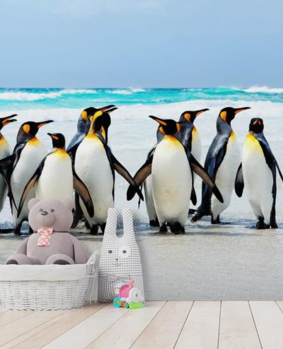 bright customisable penguin wallpaper called Kings of the Beach for children's bedrooms and offices