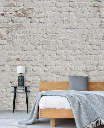white custom brick wallpaper mural called White Washed Brick for bedrooms or kitchens