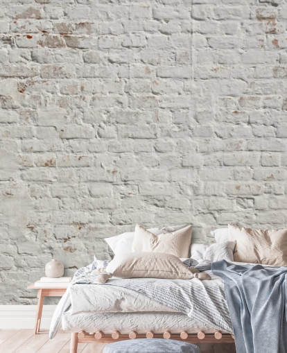 hvit tilpasset murstein tapet veggmaleri kalt White Washed Brick for soverom eller kjøkken