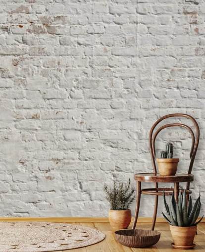 mural de papel pintado de ladrillo blanco personalizado llamado White Washed Brick para dormitorios o cocinas