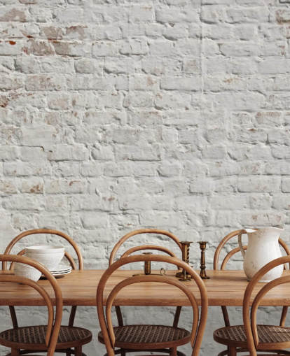 white custom brick wallpaper mural called White Washed Brick for bedrooms or kitchens
