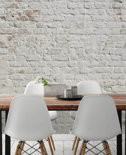 mural de papel pintado de ladrillo blanco personalizado llamado White Washed Brick para dormitorios o cocinas