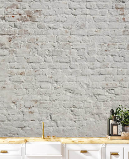 mural de papel pintado de ladrillo blanco personalizado llamado White Washed Brick para dormitorios o cocinas