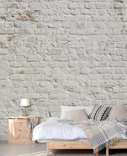 mural de papel pintado de ladrillo blanco personalizado llamado White Washed Brick para dormitorios o cocinas