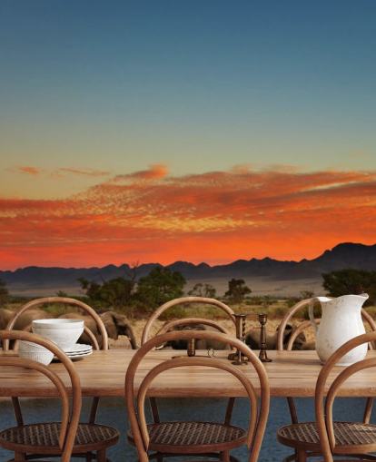 Sonnenuntergang Landschaft mit Elefanten Wallpaper