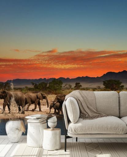 Sunset Landscape with Elephants Wallpaper Sunset Landscape with Elephants Wallpaper