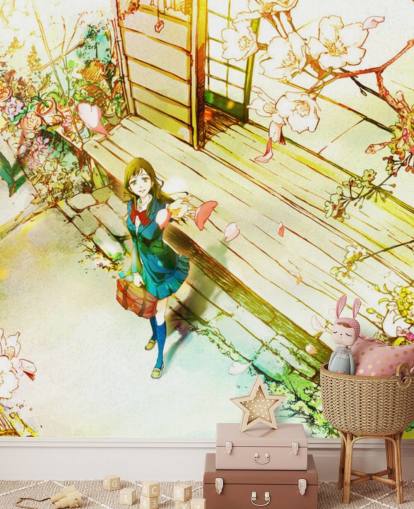 sakura kirsikankukka ja anime koulu tyttö tapetti