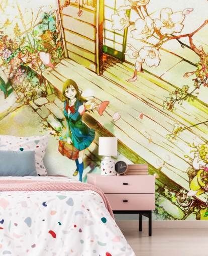 sakura kirsebær blomstre og anime skole pige tapet