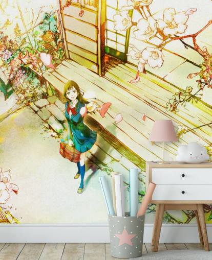 fleurs de cerisier sakura et fond d'écran anime écolière