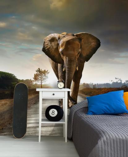 Olifant wandelen op pad behang