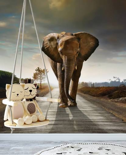 Elephant Walking on Path Wallpaper