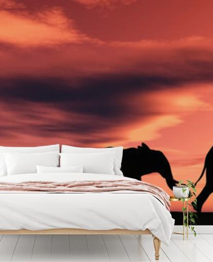 Elephant Family in Sunset Mural