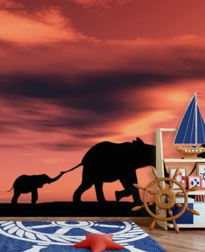 Elefant Familie i Sunset Mural Elefant Familie i Sunset Mural