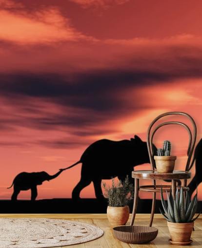 Elephant Family in Sunset Mural Elephant Family in Sunset Mural