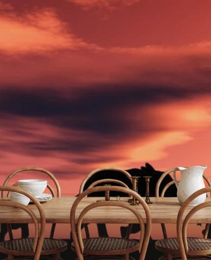 Decorazione murale con famiglia elefanti nel tramonto