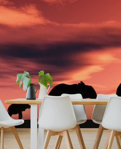Elephant Family in Sunset Mural