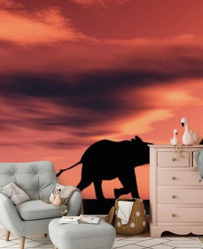 Elephant Family in Sunset Mural Elephant Family in Sunset Mural