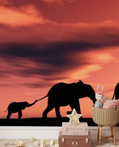 Elephant Family i Sunset Mural Elephant Family i Sunset Mural