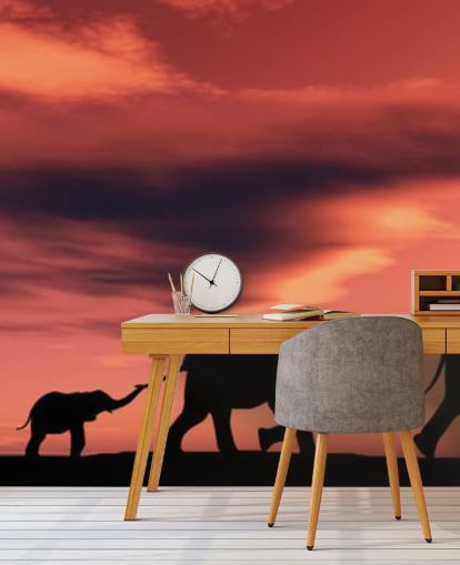 Elephant Family in Sunset Mural