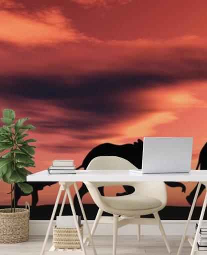 Elephant Family in Sunset Mural