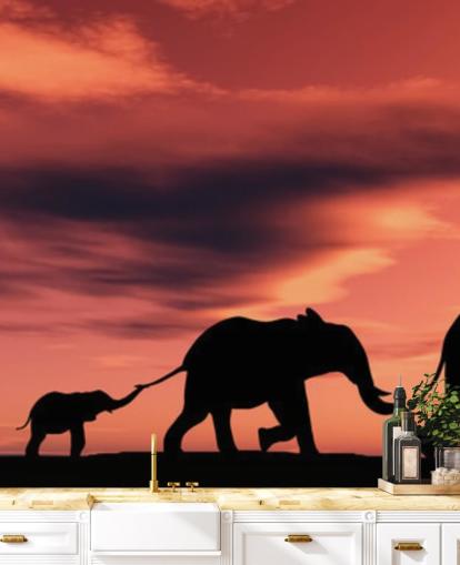 Elephant Family in Sunset Mural Elephant Family in Sunset Mural