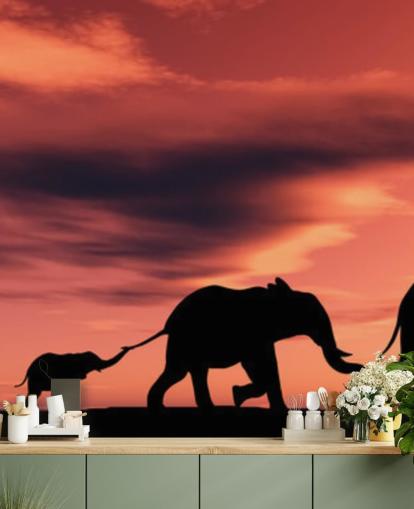 Elephant Family in Sunset Mural Elephant Family in Sunset Mural