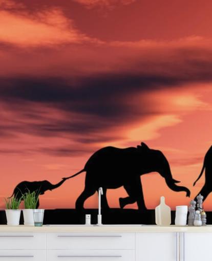Elephant Family in Sunset Mural