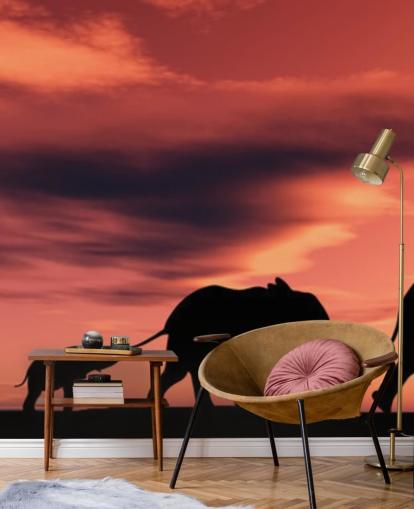 Elephant Family in Sunset Mural