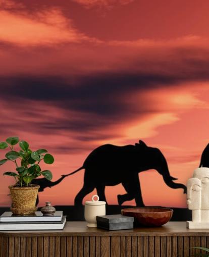 Elephant Family in Sunset Mural Elephant Family in Sunset Mural