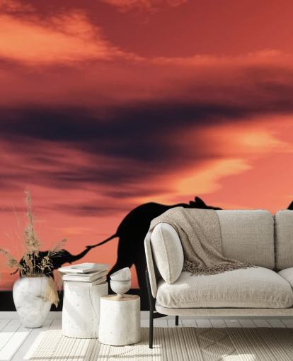 Elephant Family in Sunset Mural