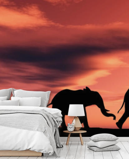 Elephant Family in Sunset Mural
