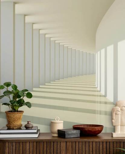 3D White Curved Corridor