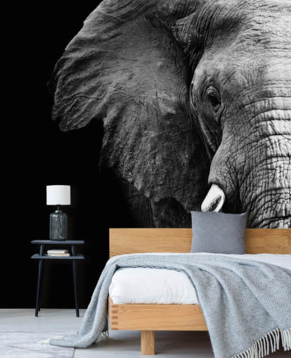 Decorazione murale con ritratto di mezzo elefante in bianco e nero 