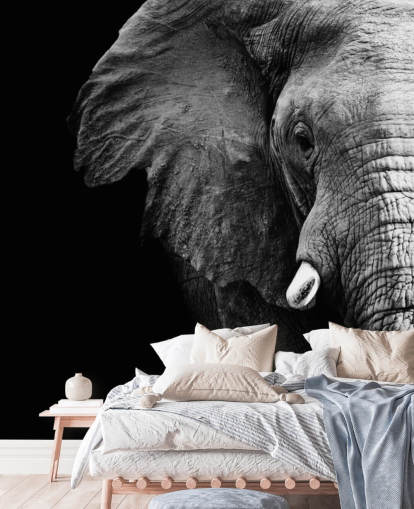 Schwarzweißer halber Elefant Portrait Wandgemälde 