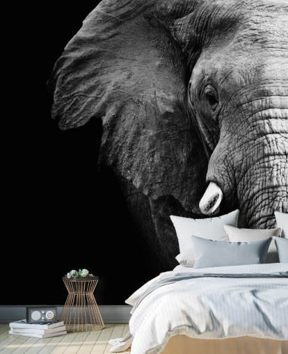 Decorazione murale con ritratto di mezzo elefante in bianco e nero 