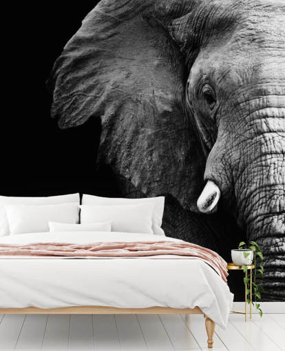 Decorazione murale con ritratto di mezzo elefante in bianco e nero 