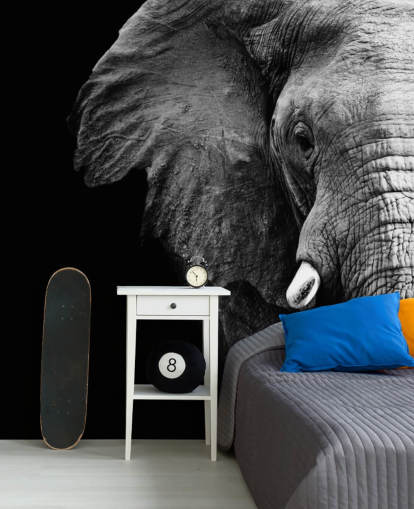 Svart og hvit Half Elephant Portrett Veggmaleri Svart og hvit Half Elephant Portrett Veggmaleri