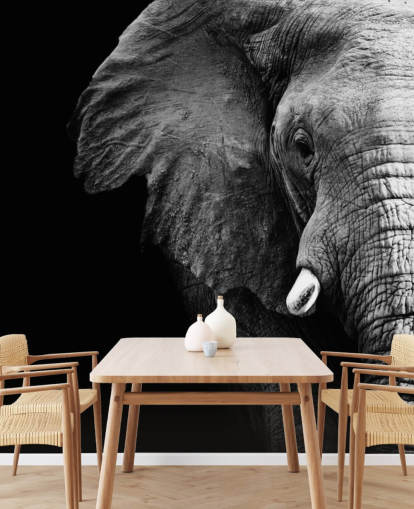 Svart og hvit Half Elephant Portrett Veggmaleri 