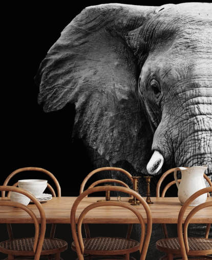 Mural de pared Retrato de medio elefante blanco y negro 