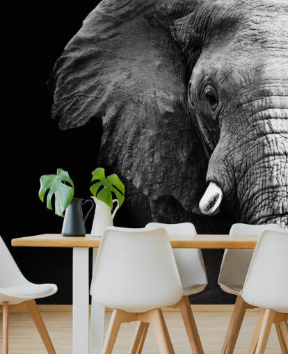 Decorazione murale con ritratto di mezzo elefante in bianco e nero 