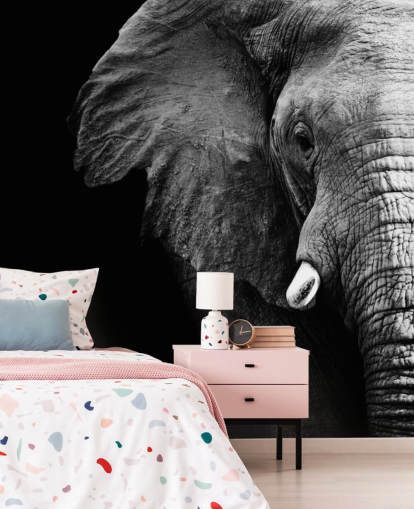 Svart og hvit Half Elephant Portrett Veggmaleri 