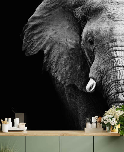 Black and White Half Elephant Portrait Wall Mural Black and White Half Elephant Portrait Wall Mural