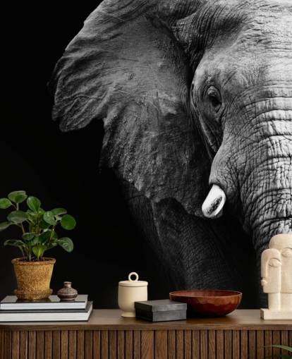 Decorazione murale con ritratto di mezzo elefante in bianco e nero Decorazione murale con ritratto di mezzo elefante in bianco e nero