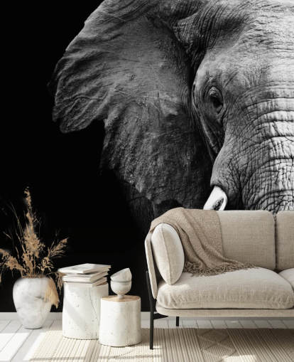 Svart og hvit Half Elephant Portrett Veggmaleri 