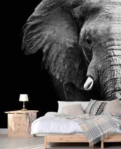 Décoration murale demi-éléphant noir et blanc 
